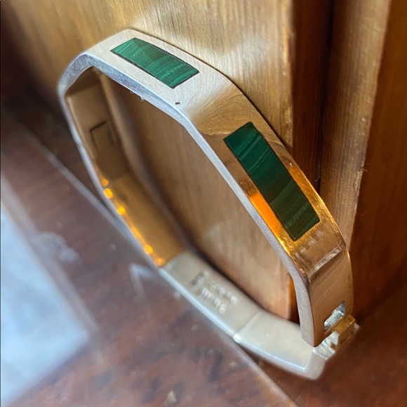 Sterling and Malachite Mexican Braceket - Picture 2 of 7